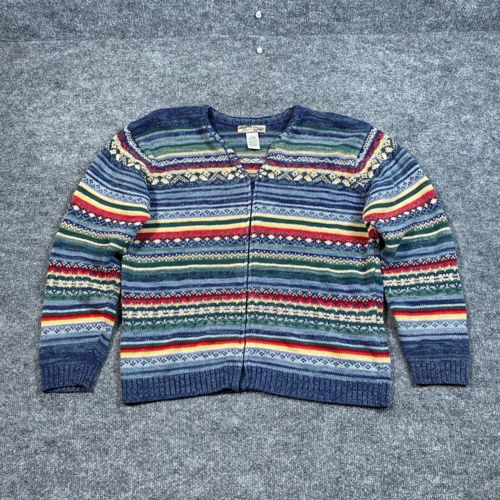 Vintage Heirloom Collectibles Fair Isle Zip Cardigan Sweater Blue Multi Large
